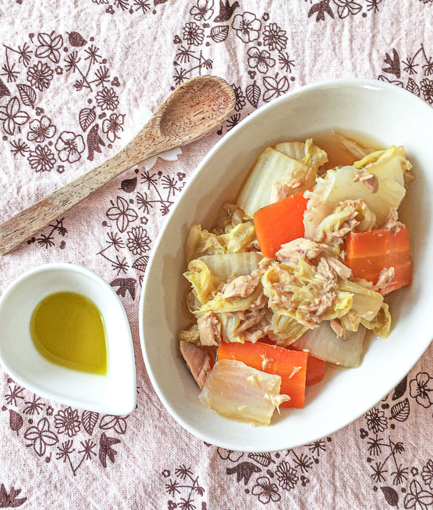 オリーブオイルで白菜とツナのうま煮レシピ